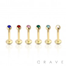 GOLD PVD PLATED OVER 316L SURGICAL STEEL LABRET/MONROE W/ 3MM PRESS FIT GEM